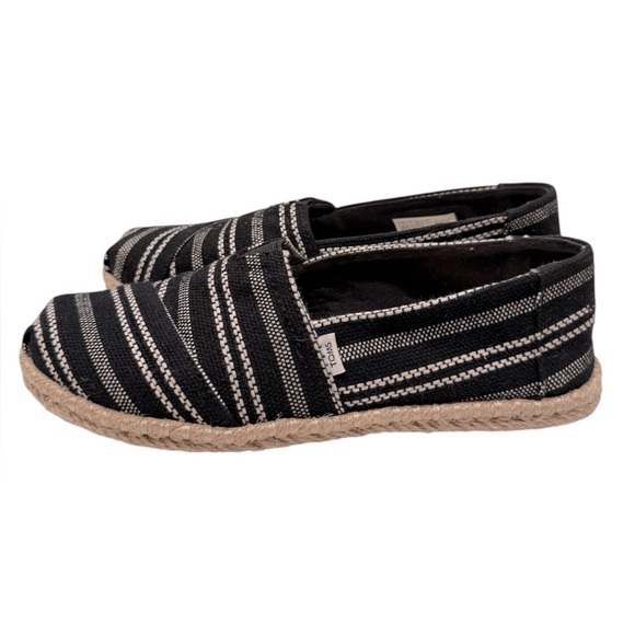 Toms Alpargata Rope Flats Slip On Black Global Stripe Espadrille Women's 6 - Picture 1 of 6